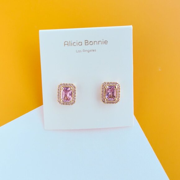Aurora Gold Pink Crystal Stud Earrings by Alicia Bonnie - Picture 1 of 4